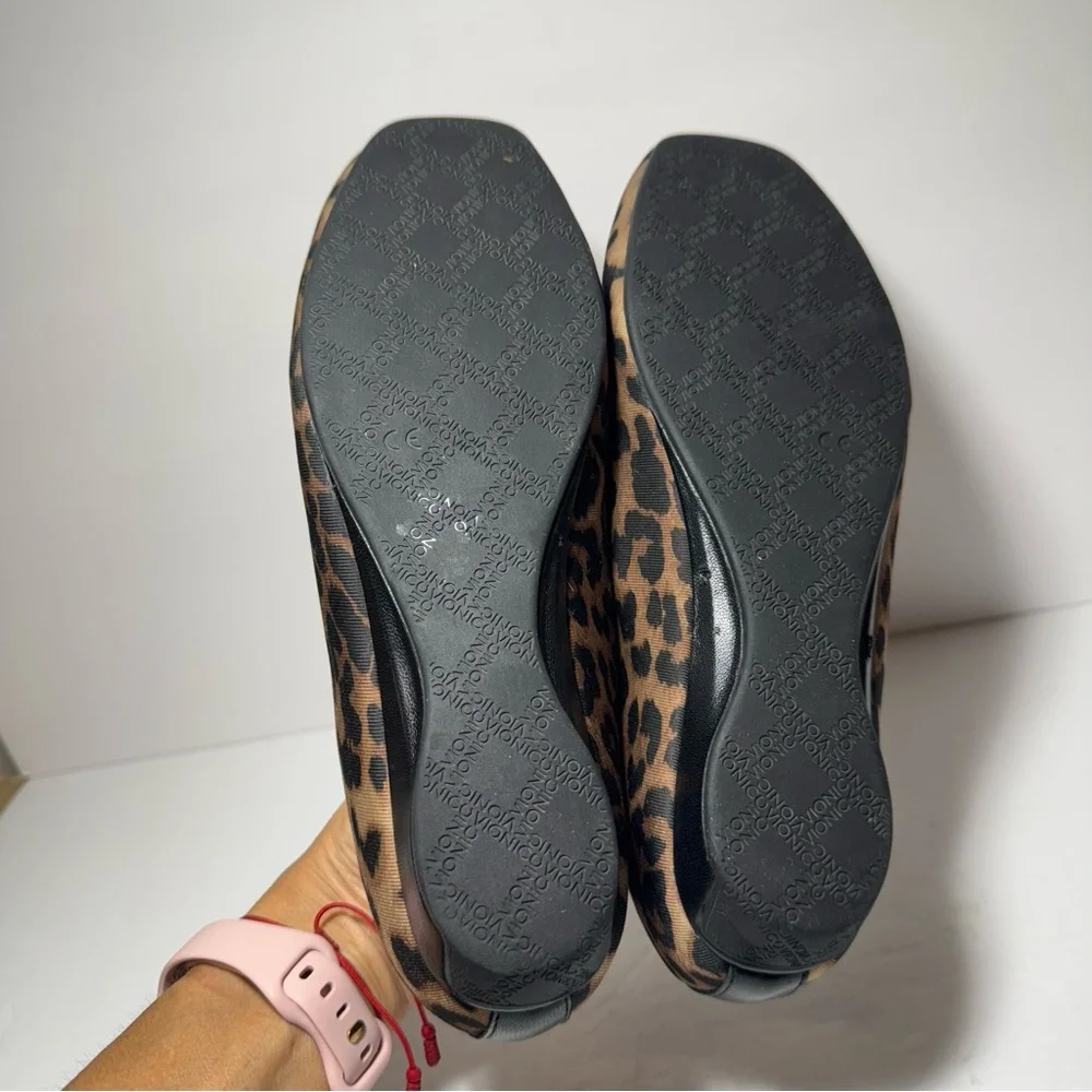 Vionic Shoes Powell Leopard Animal Print Demi Wedge Square Slip On Tan Size 7.5